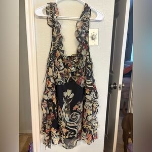 Free People Bali Floral Mini Dress- Black Combo